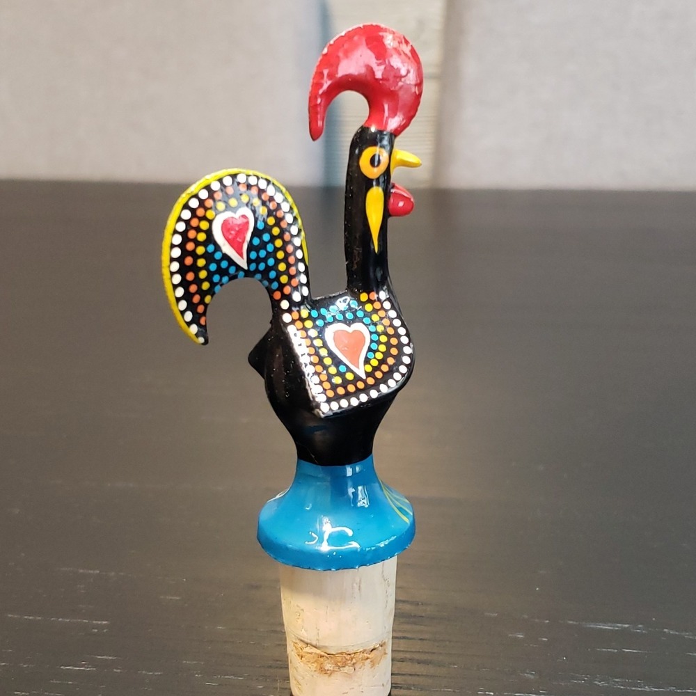 Rooster of Barcelos Hand Painted Wine Bottle Cork Stopper Portugal - Picture 2 of 6